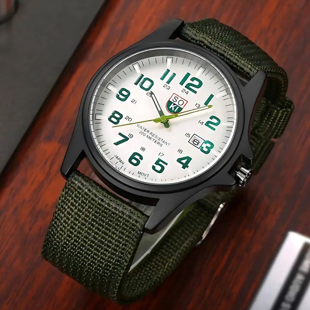 SOKI Army Green Man's Luxury Calendar Quartz Watch