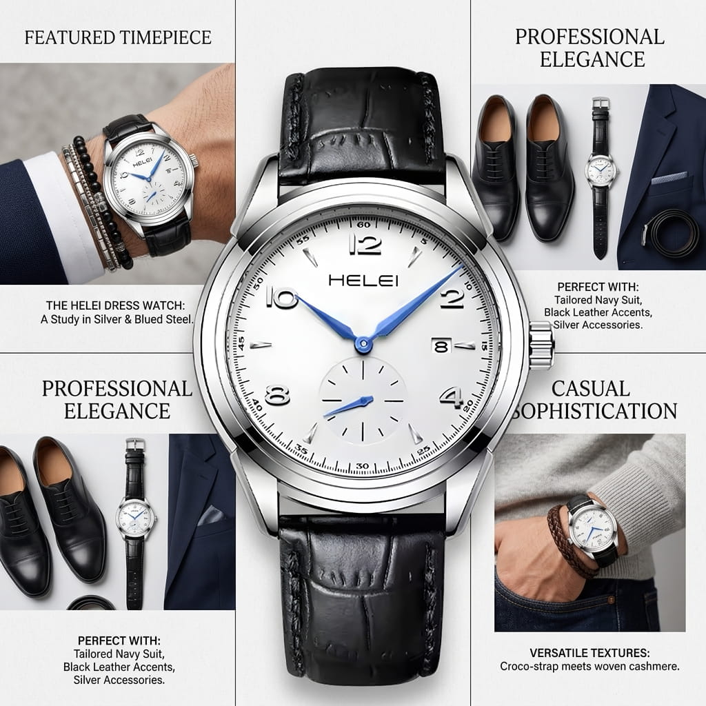 HELEI Artist Unisex leather strap fashionable wristwatch