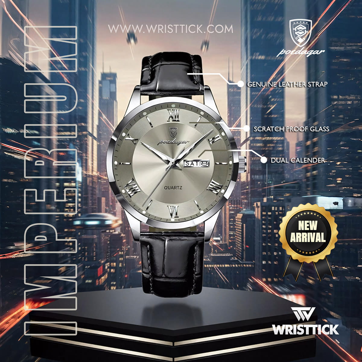 POEDAGAR IMPERIUM Luxury Leather Quartz Watch